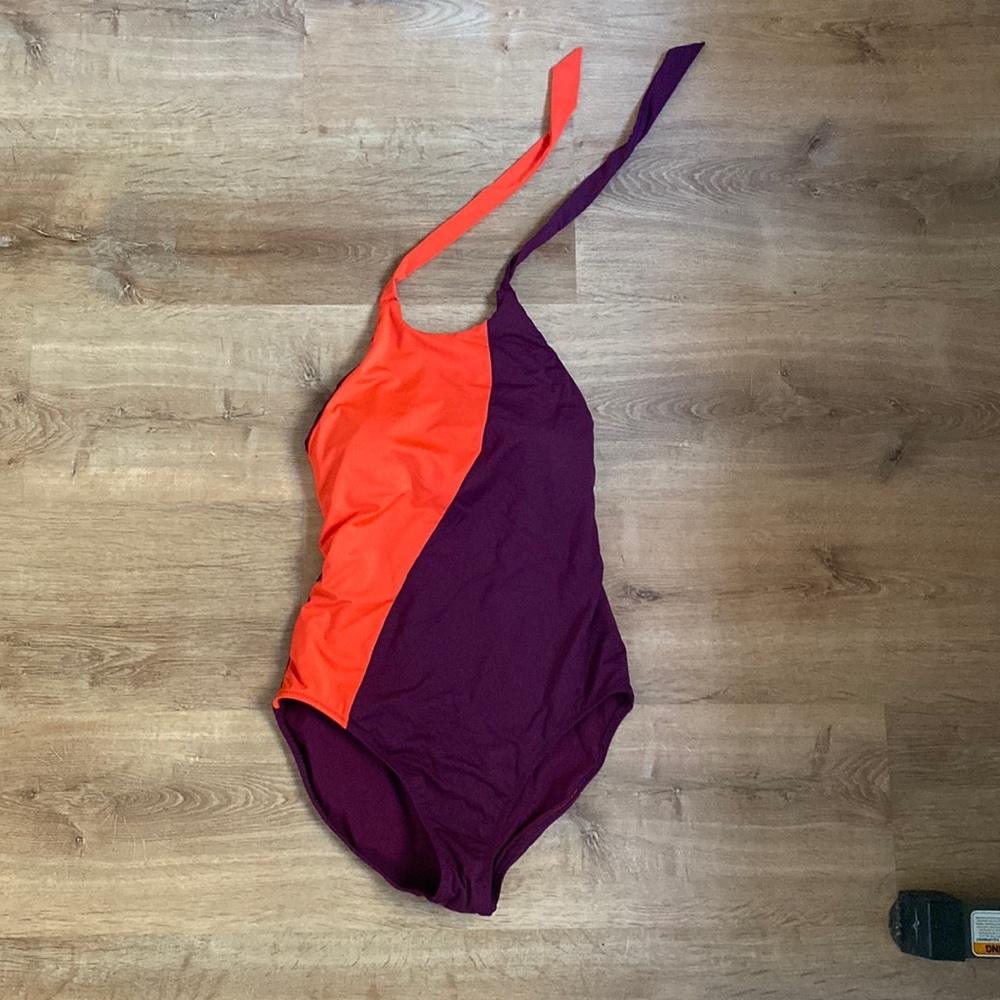 Athleta asymmetrical color block one piece swimsuit